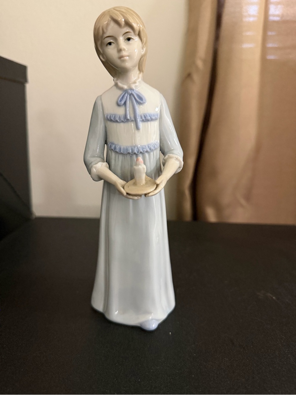 KPM Vintage Porcelain Girl Figurine Holding Candle - blue and white
